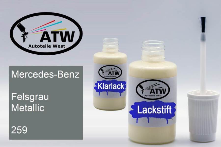 Mercedes-Benz, Felsgrau Metallic, 259: 20ml Lackstift + 20ml Klarlack - Set, von ATW Autoteile West.